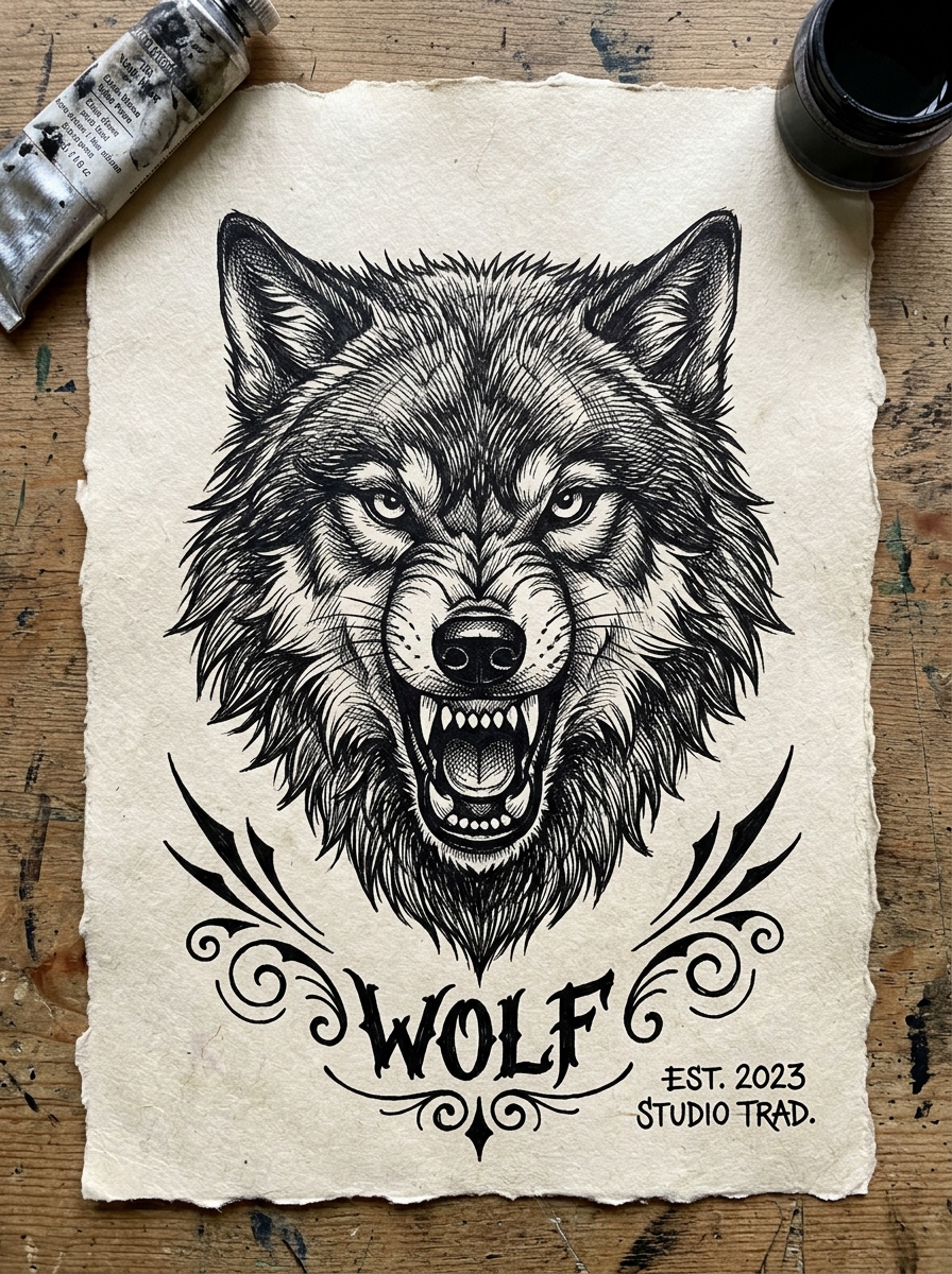 Blackwork tattoo style generated by AI