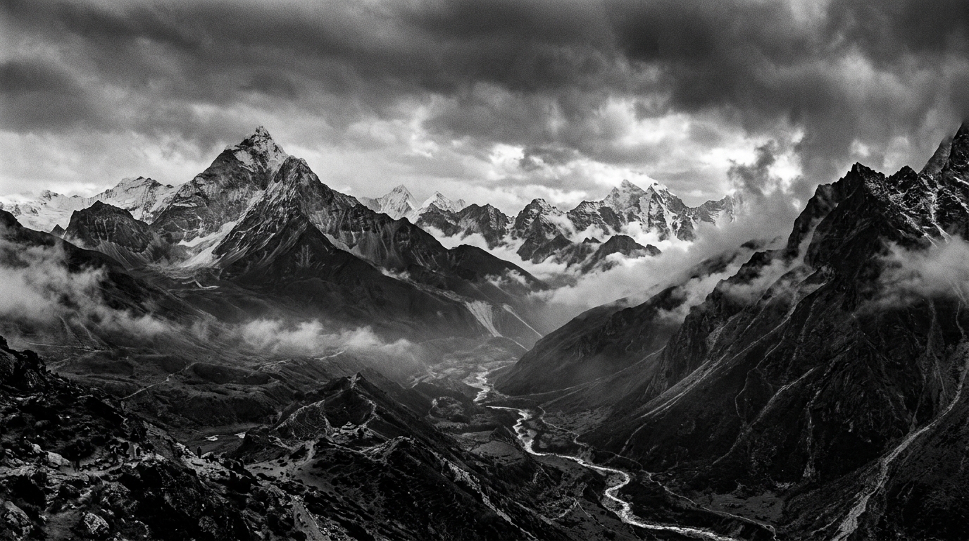 Atmospheric mountain backdrop for tattoo studio